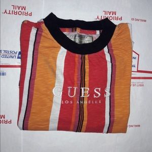 GUESS OVERSIZED SAYER STRIPED TEE Red orange black